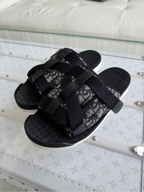 Authentic Christian Dior Black Logo Alpha Men Sandals Sz 10US